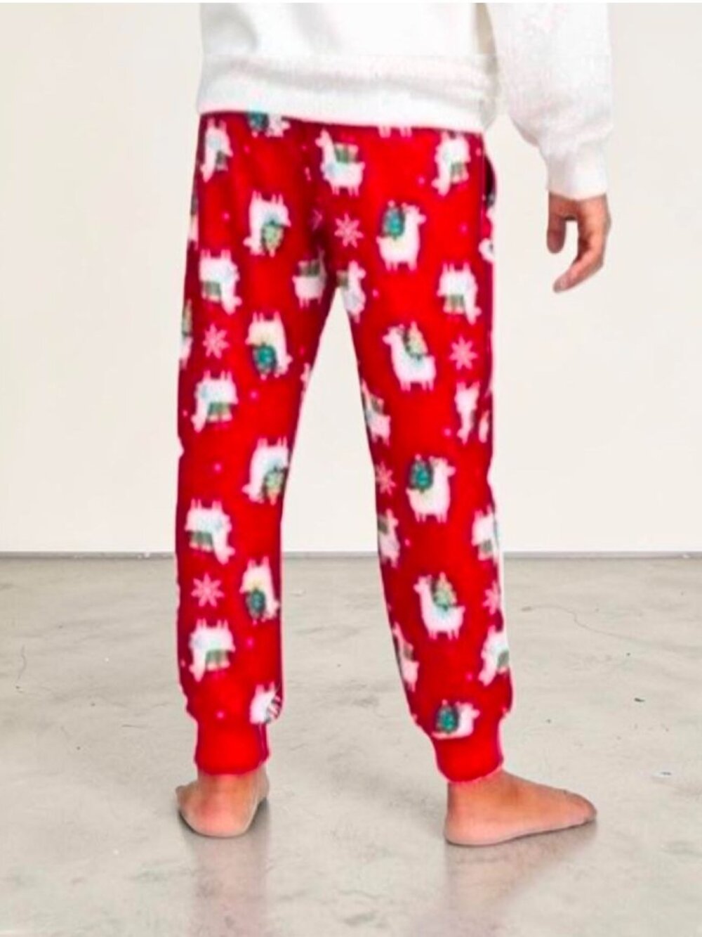 Kids Red Christmas Pajama Pants With Llama & Snowflake Print Soft Fleece Size 6